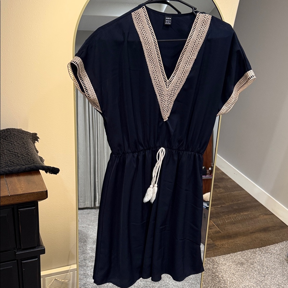 SHEIN Navy Mini Dress with Crochet Details